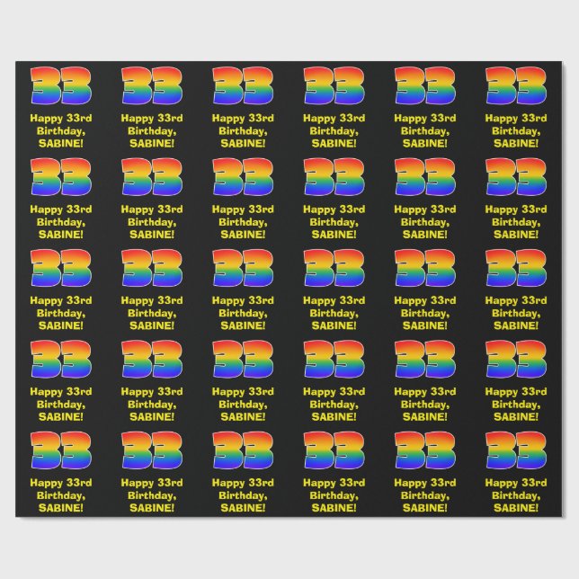 33:e födelsedag: Roligt, färgstark regnbåge inspir Presentpapper (Platt)