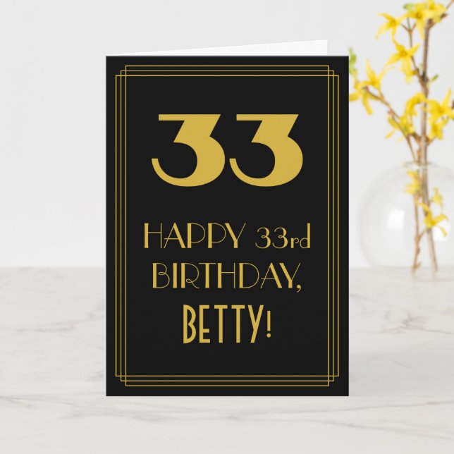 33:e födelsedagen ~ Art Deco Inspired Titta "33" & Kort (Gul blomma)