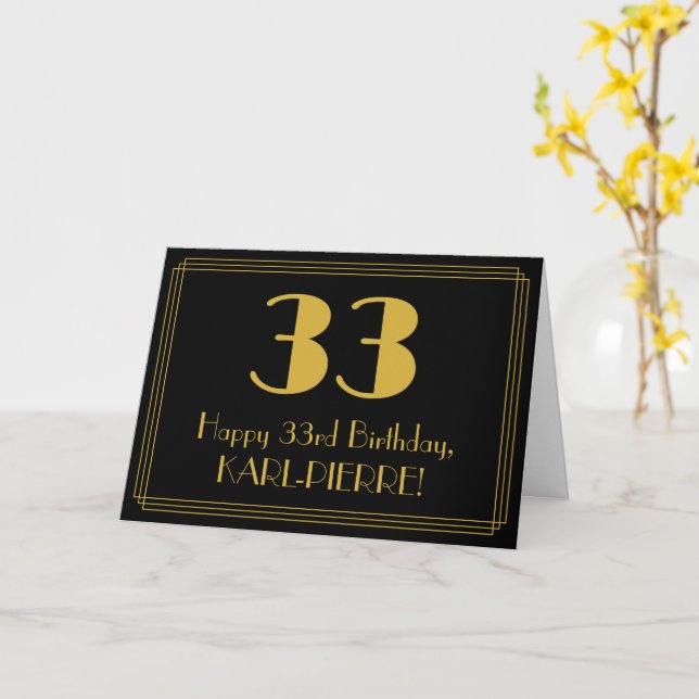 33:e födelsedagen: Art Deco Inspired Titta "33" +  Kort (Gul blomma)