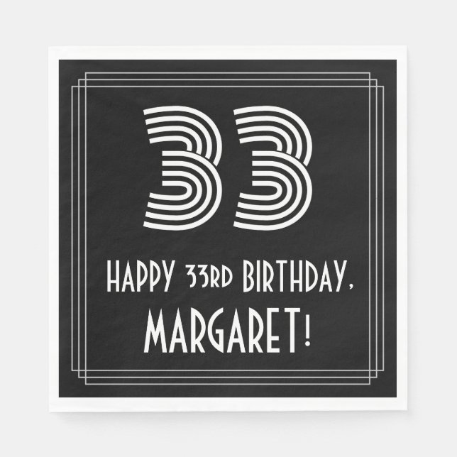 33:e födelsedagen: Art Deco Inspired Titta "33" +  Pappersservett (Framsidan)