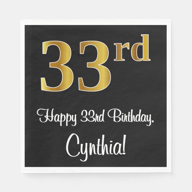 33:e födelsedagen ~ Elegant Luxurious Faux Guld Ti Pappersservett (Framsidan)