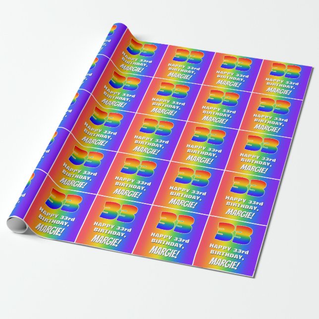 33:e födelsedagen: Färgfull, Roligt Rainbow Mönste Presentpapper (Utrullad)