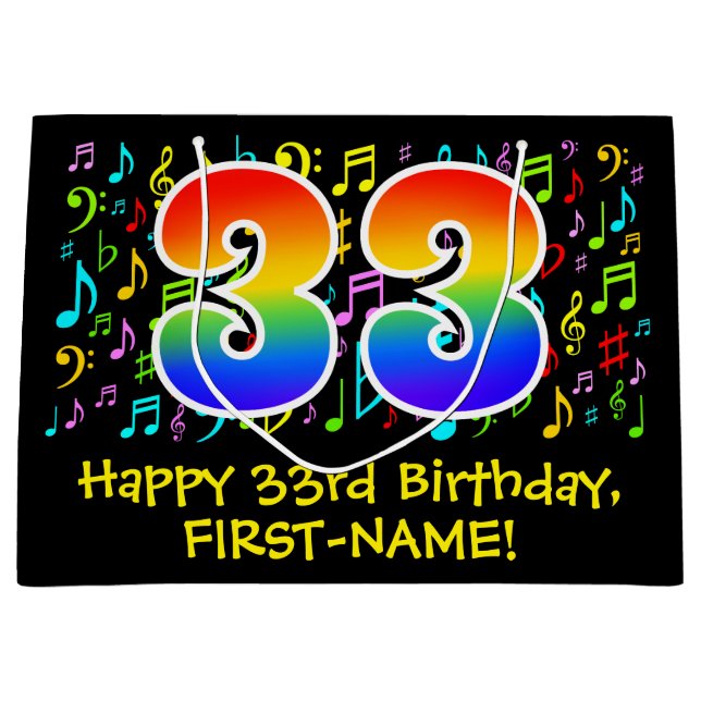 33:e födelsedagen - Färgstarka musiksymboler, regn (Framsidan)