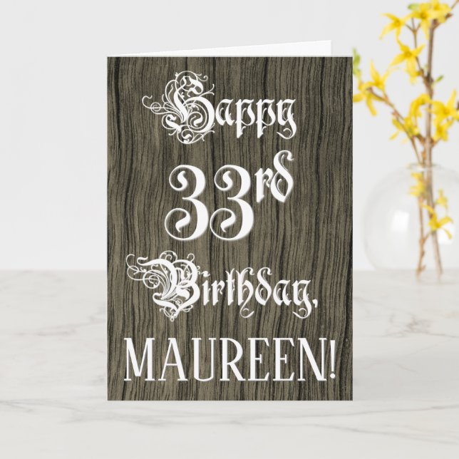 33:e födelsedagen: Finare, Elegant: Faux Wood look Kort (Gul blomma)