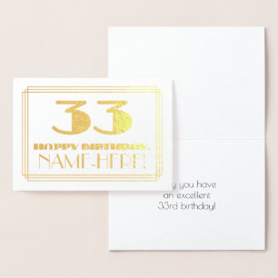 33:e födelsedagen; Namn + Art Deco Inspired (33) Folierat Kort