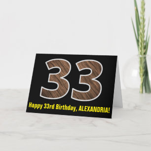 33:e födelsedagen: Namn + Faux Wood Grain Mönster  Kort
