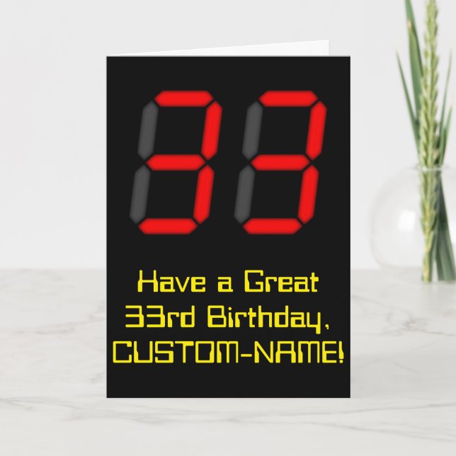 33:e födelsedagen: Red Digital Clock Stil "33" + N Kort (Framsida)
