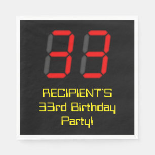 33:e födelsedagen: Red Digital Clock Stil "33" + N Pappersservett