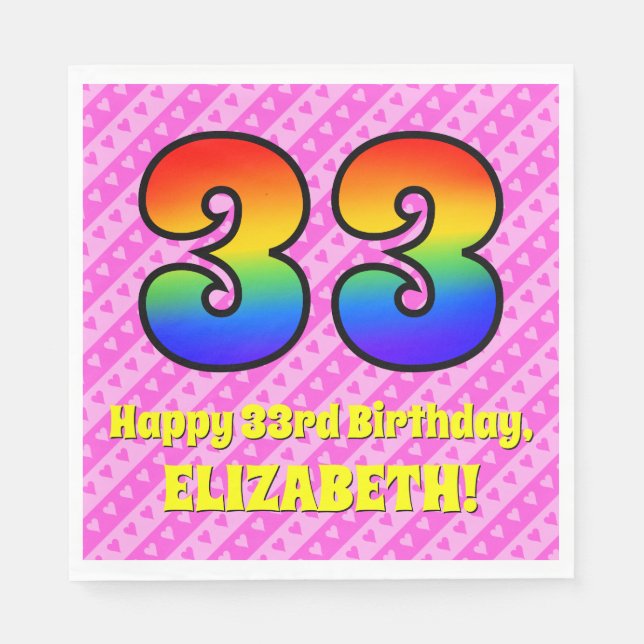 33:e födelsedagen: Rosa Rand & Hearts, regnbåge nr Pappersservett (Framsidan)