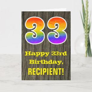 33:e födelsedagen: Rustic Faux Wood look, Rainbow  Kort