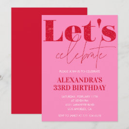 33:e födelsedagsinbjudan Fet Typography Rosa Red Inbjudningar