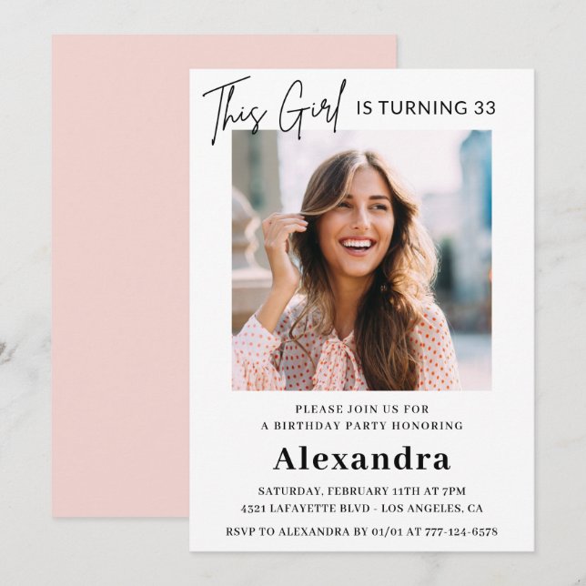 33:e födelsedagsinbjudan Foto Elegant Woman Inbjudningar (Fram/baksida)