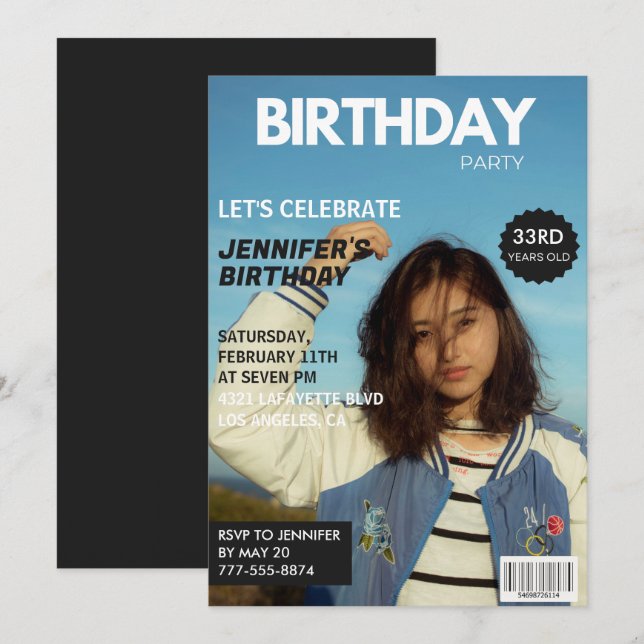 33:e födelsedagsinbjudan Magazine Cover Inbjudningar (Fram/baksida)