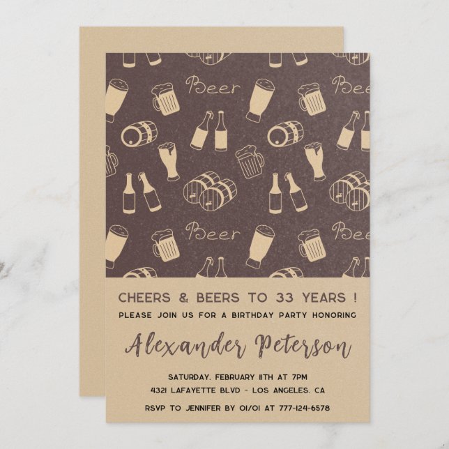 33:e födelsedagsinbjudan Manar Beer Rustic Inbjudningar (Fram/baksida)
