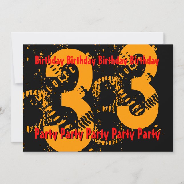 33:e Guld Red Black Birthday PartyTemplate Inbjudningar (Framsida)