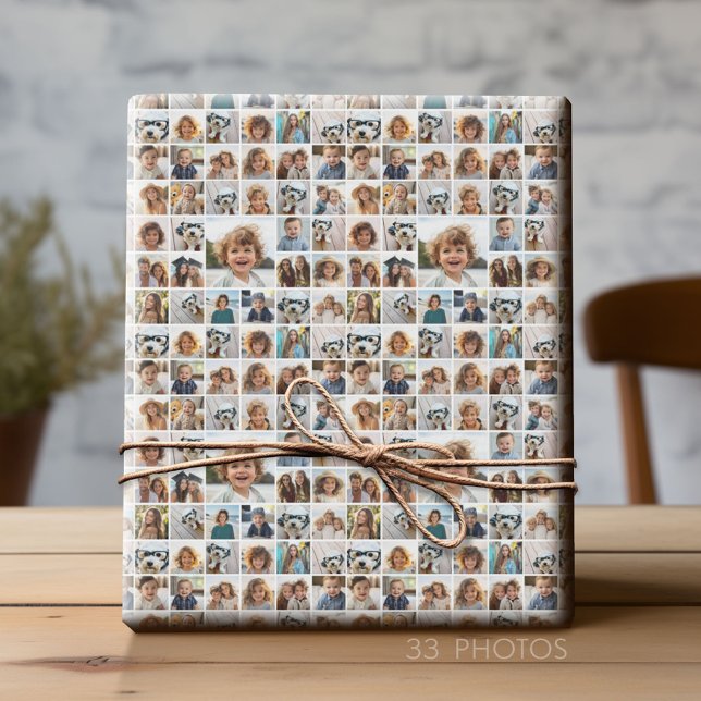 33 Fotokollage Modern fyrkantslayout vit Presentpapper (Custom Photo Wrapping Paper)