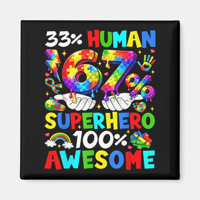 33 Människa 67 Superhjälte Autism Medvetenhet Roli Magnet (Framsidan)