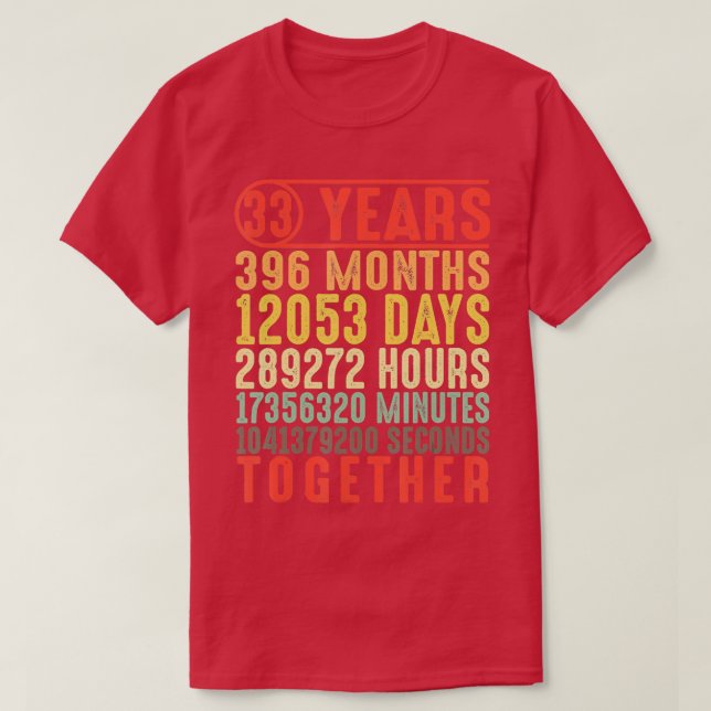 33 Year 33rd Wedding Anniversary Gifts for Her Him T Shirt (Design framsida)