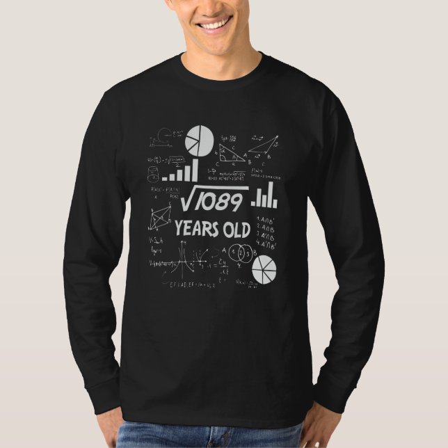 33rd Birthday Square Root Math 33 Years Old Bday T Shirt (Framsida)