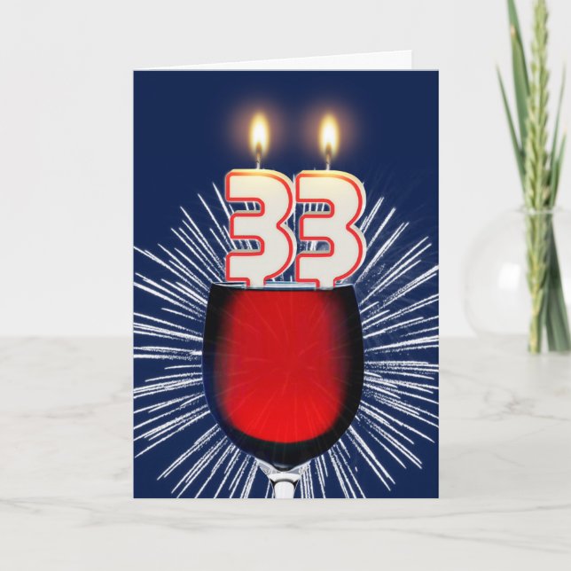 33rd Födelsedag med vin och stearinljus Kort (Framsida)