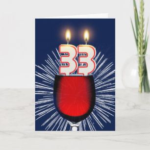 33rd Födelsedag med vin och stearinljus Kort