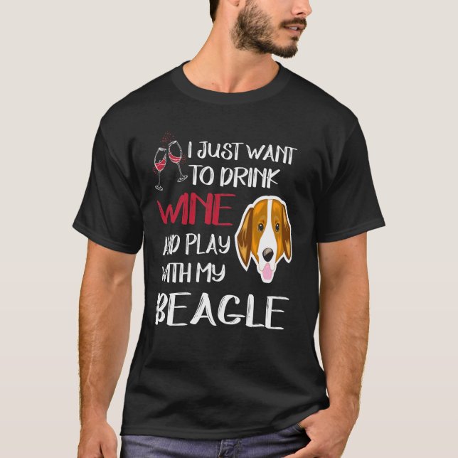 340 Drick Vin och spela med min beagle T Shirt (Framsida)