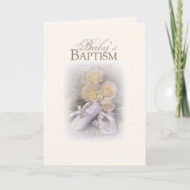 3429 Baby Baptism Shoes Gul ros Kort (Framsida)