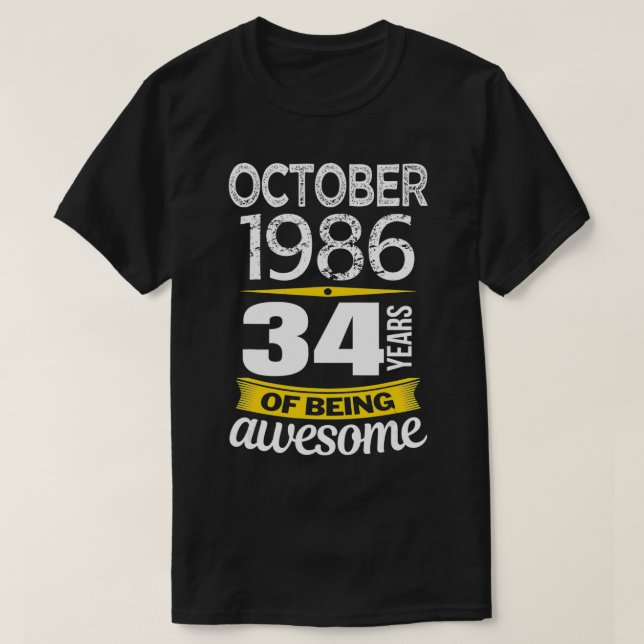 34 år efter fantastisk 34:e födelsedag 1986 t shirt (Design framsida)