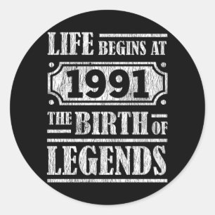 34 år gammal 1991 Legend 34:e födelsedagen Runt Klistermärke
