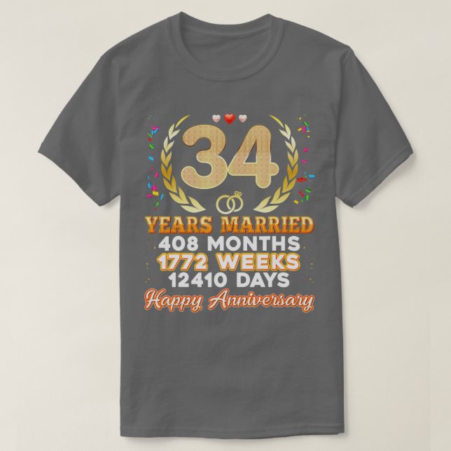 34 år Gift Lycklig 34:e Bröllop-årsdagen T Shirt (Design framsida)