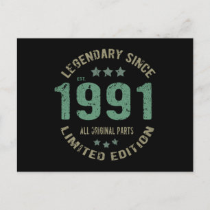 34 Årig Födelsedag 1991 Legend 36:e Födelsedagspre Vykort