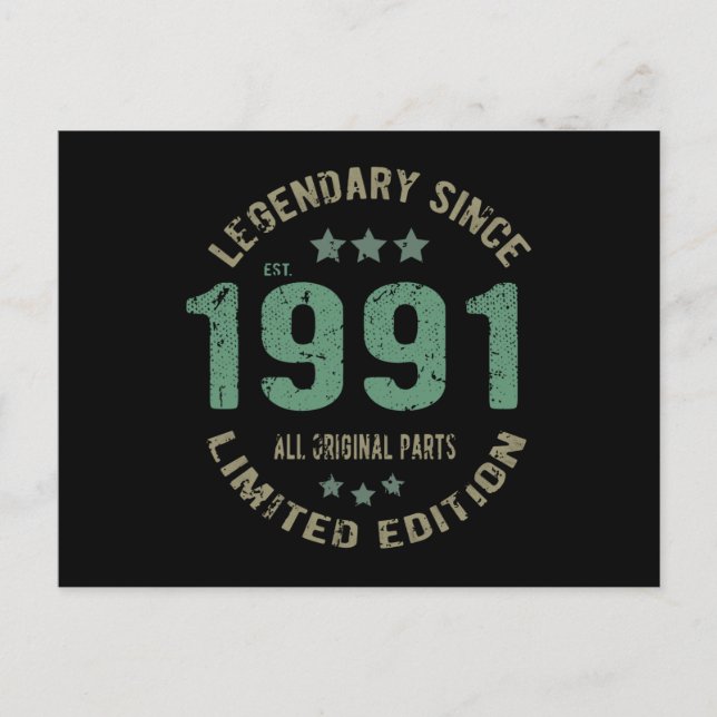 34 Årig Födelsedag 1991 Legend 36:e Födelsedagspre Vykort (Framsida)