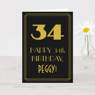 34-årsdag – Art Deco Inspirerad Look "34" & Namn Kort