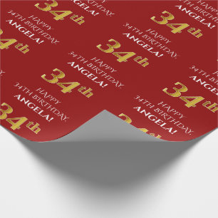 34:e födelsedag: Elegant, rött, Faux Guld-utseende Presentpapper