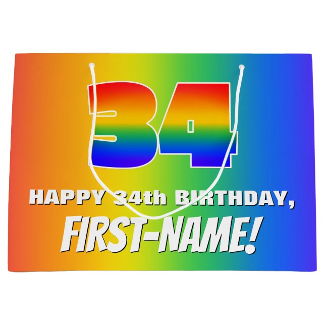 34:e födelsedag: färgfull, Roligt Rainbow Mönster  (Framsidan)