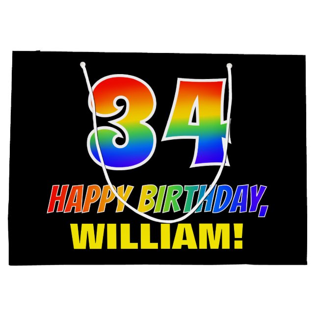 34:e födelsedag: fetstil, Roligt, enkel, regnbåge  (Baksidan)