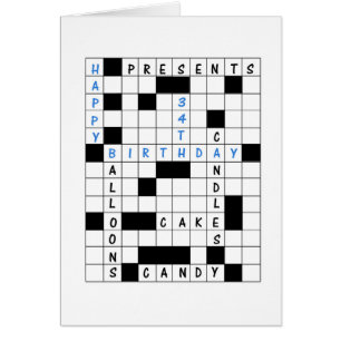 34:e födelsedag, korsord-puzzle-födelsekort hälsningskort