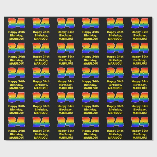 34:e födelsedag: Roligt, färgstark regnbåge inspir Presentpapper (Platt)