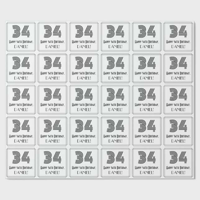 34:e födelsedagen: Art Deco Inspired Stil "34" + N Presentpapper (Platt)