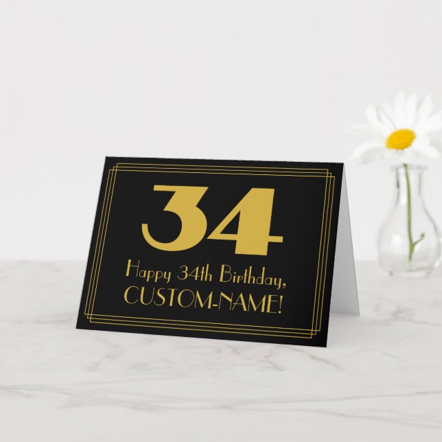 34:e födelsedagen: Art Deco Inspired Titta "34" oc Kort (Liten växt)