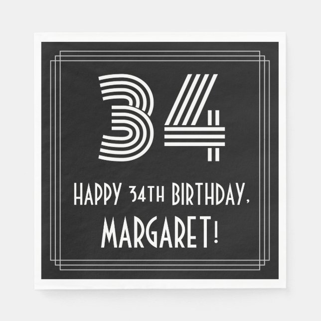 34:e födelsedagen: Art Deco Inspired Titta "34" +  Pappersservett (Framsidan)