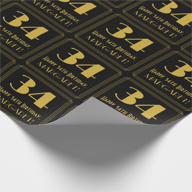 34:e födelsedagen ~ Art Deco Inspired Titta "34",  Presentpapper (Hörn)