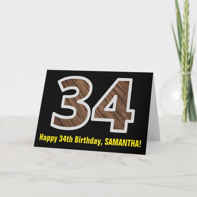 34:e födelsedagen: Namn + Faux Wood Grain Mönster  Kort (Framsida)