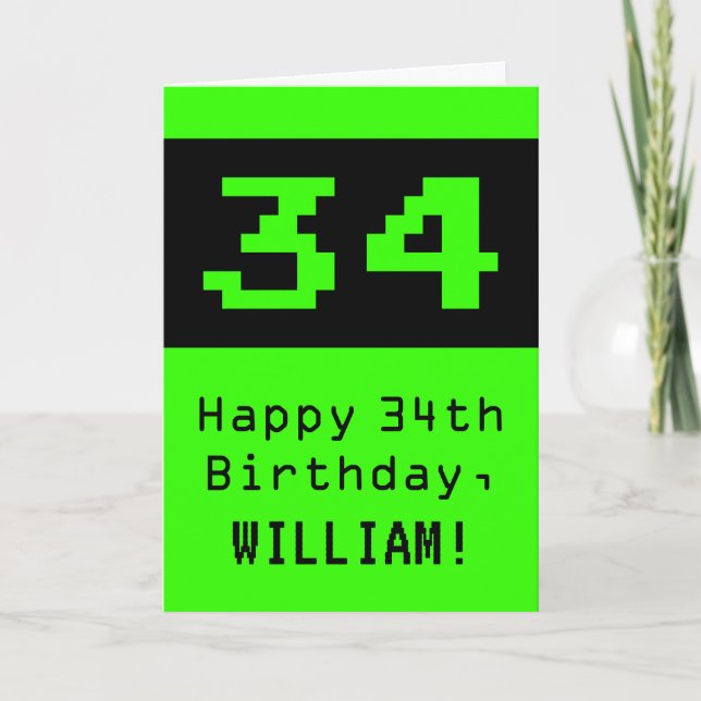 34:e födelsedagen: Nerdy/Geeky Stil "34" och Namn Kort (Framsida)