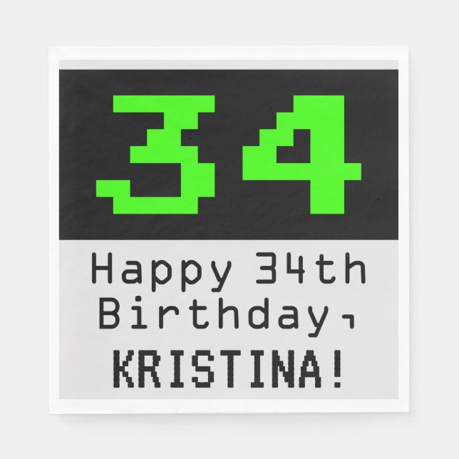34:e födelsedagen - Nerdy/Geeky Stil "34" och Namn Pappersservett (Framsidan)