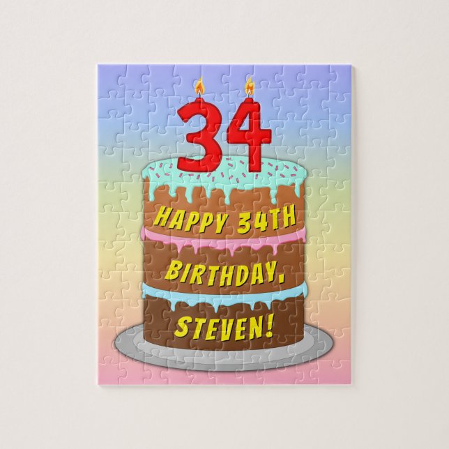 34:e födelsedagen: Roligt Cake and Candles + Custo Pussel (Vertikal)