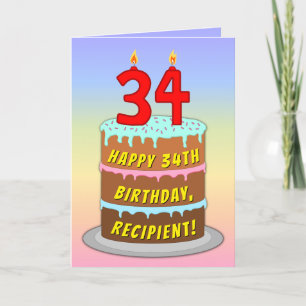 34:e födelsedagen - Roligt Cake & Candles, med ege Kort