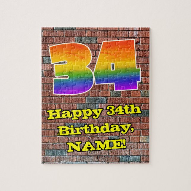 34:e födelsedagen: Roligt Graffiti-Inspired Rainbo Pussel (Vertikal)