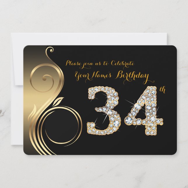 34:e,Födelsedagsinbjudan,Nummerdiameter,Foto Inbjudningar (Framsida)