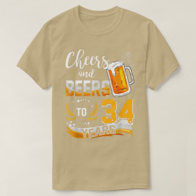 34:e födelsedagstjuren och Öl till 34 år födda i T Shirt (Design framsida)